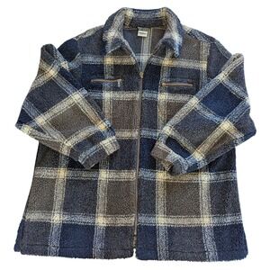 Tribal Sportswear Mens Plaid Sherpa Fleece Full Zip Jacket Blue Grey Gorpcore